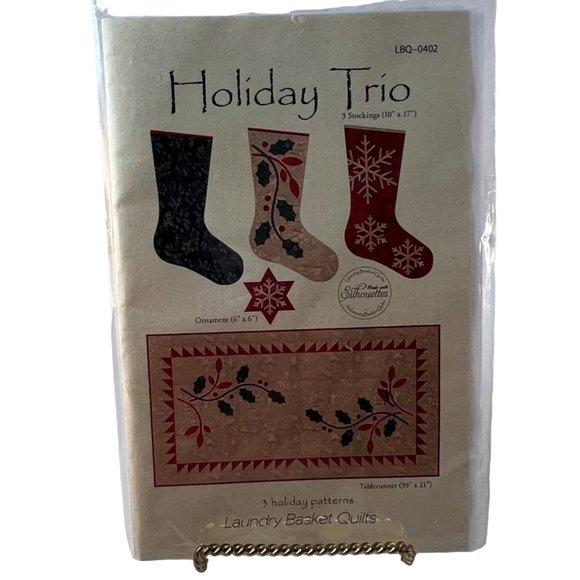 Laundry Basket Quilts Holiday Trio Pattern Table Runner Stockings Ornament - Picture 1 of 8